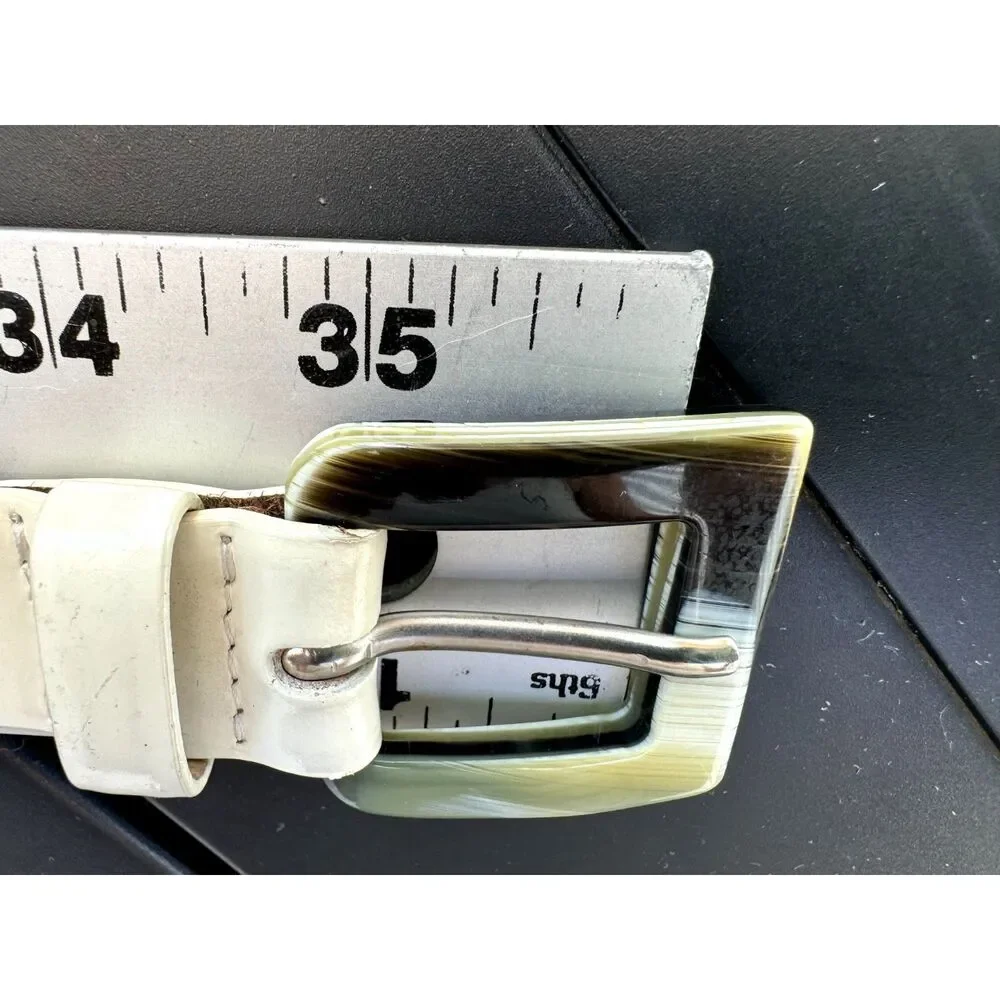 Banana Republic 100% Cream Leather Belt SZ 30 Made in Italy Olive & Cream Buckle